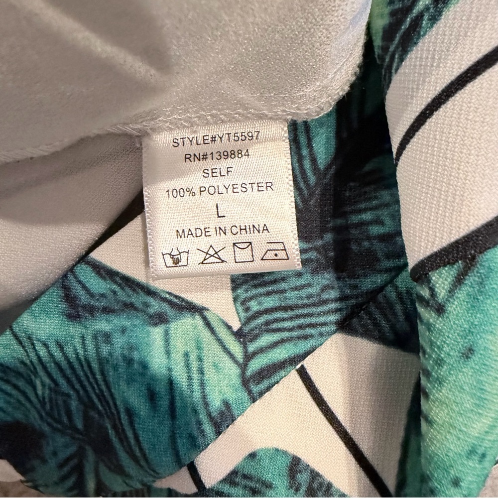 a.peach Tropical Leaf Print Pants Womens L Green Palm Resort Casual - Picture 7 of 8